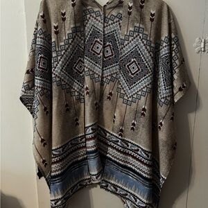 Tan and Blue Geometric Pattern Kimono